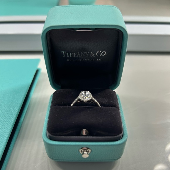 Tiffany & Co. Soleste Oval Halo Engagement Ring with Platinum Diamond Band - Picture 2 of 4